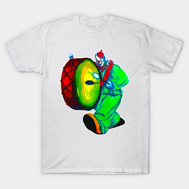 Green clown playing bass drum T-Shirt by Marccelus
